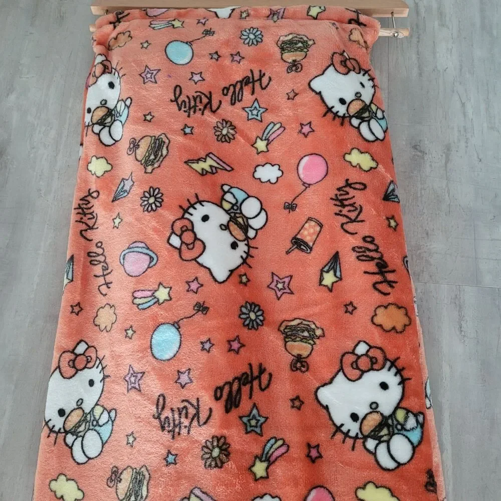 Hello Kitty Cloud Hamburger Soft Throw Orange Blanket 60